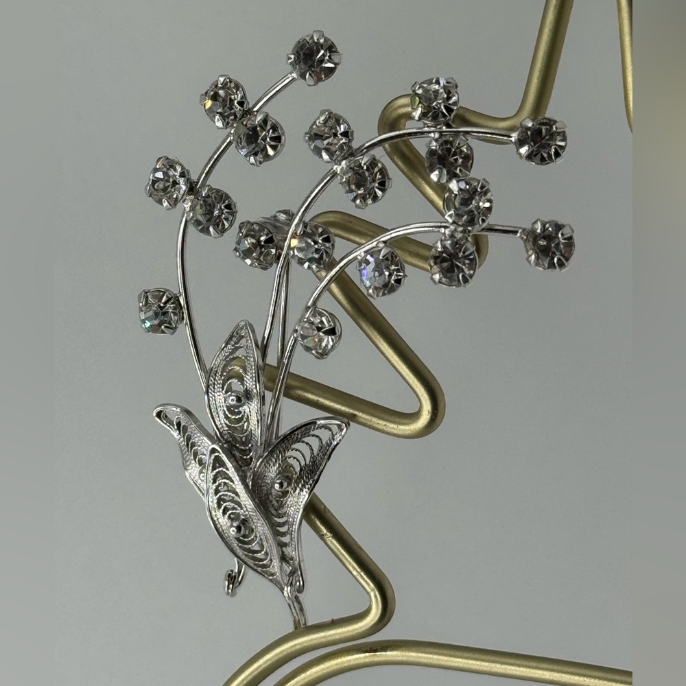 Vtg 925 Silver Amsel Brooch with Crystal Accents